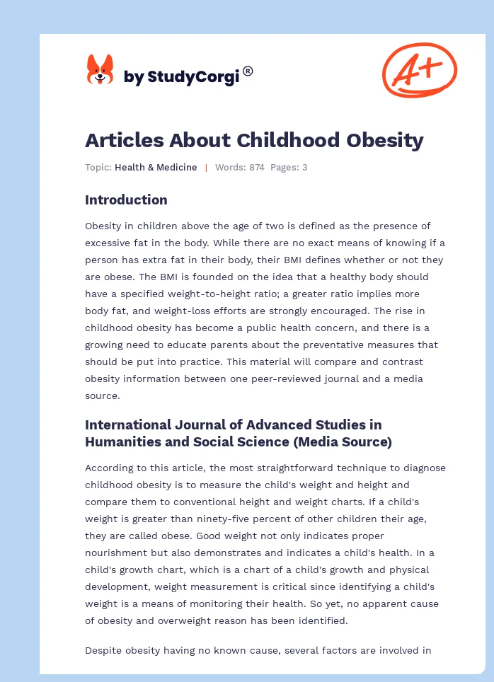 Articles About Childhood Obesity. Page 1