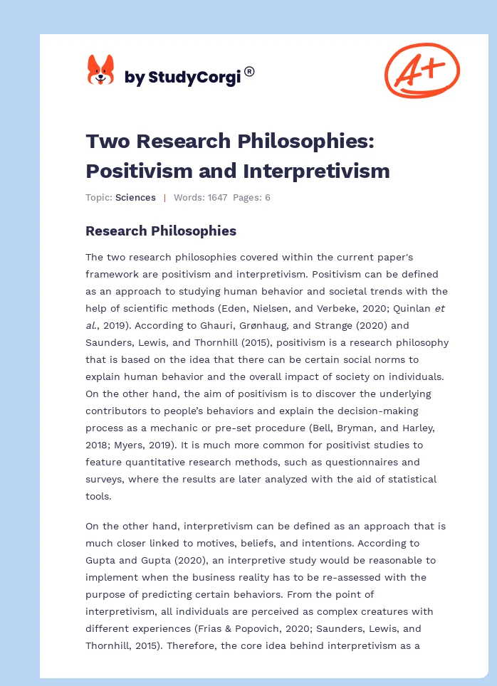 Two Research Philosophies: Positivism and Interpretivism. Page 1