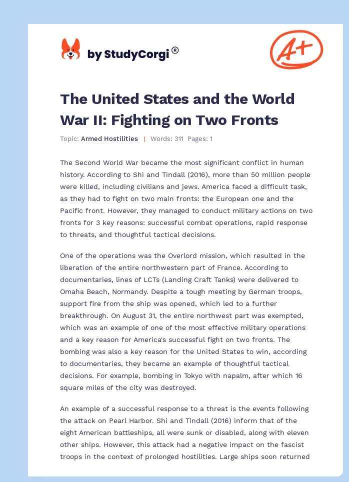 The United States and the World War II: Fighting on Two Fronts. Page 1