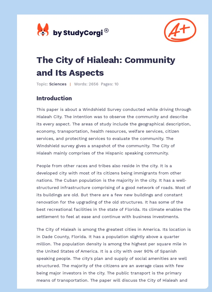 The City of Hialeah: Community and Its Aspects. Page 1