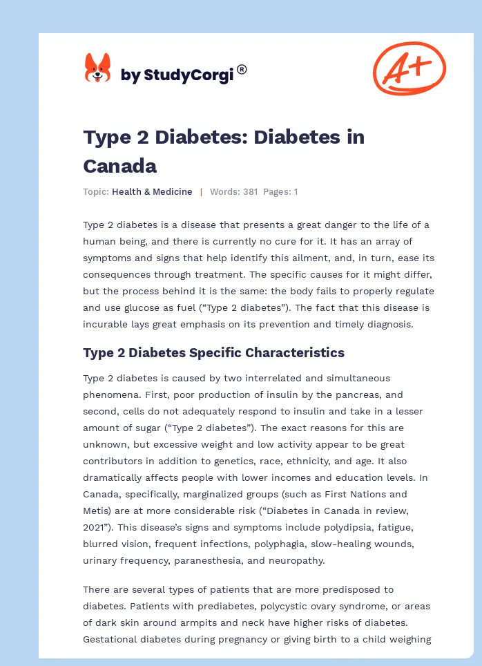 Type 2 Diabetes: Diabetes in Canada. Page 1