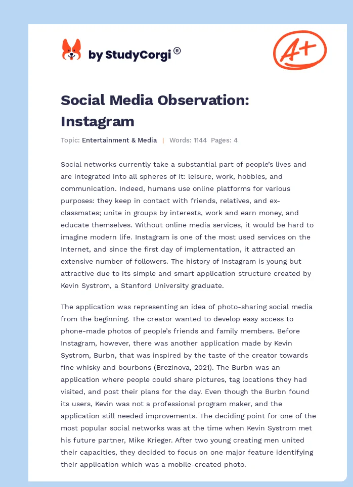 Social Media Observation: Instagram. Page 1