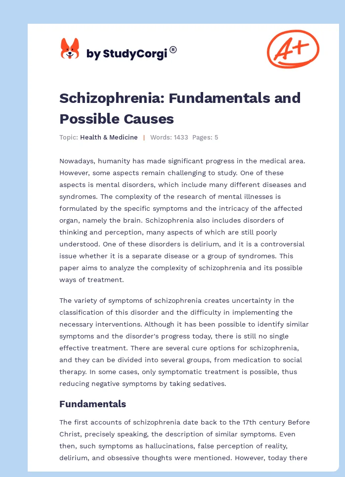 Schizophrenia: Fundamentals and Possible Causes. Page 1