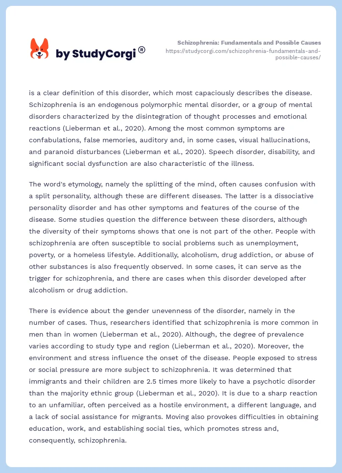 Schizophrenia: Fundamentals and Possible Causes. Page 2