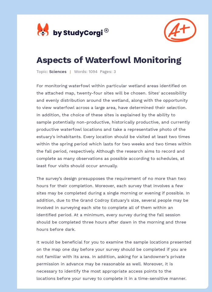 Aspects of Waterfowl Monitoring. Page 1