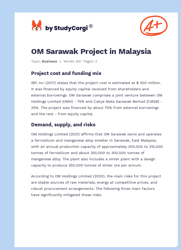 OM Sarawak Project in Malaysia. Page 1