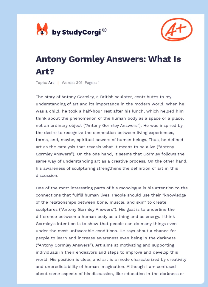 Antony Gormley Answers: What Is Art?. Page 1