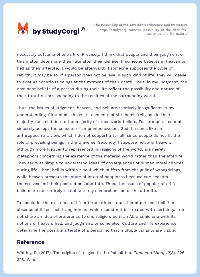 The Possibility of the Afterlife’s Existence and Its Nature. Page 2