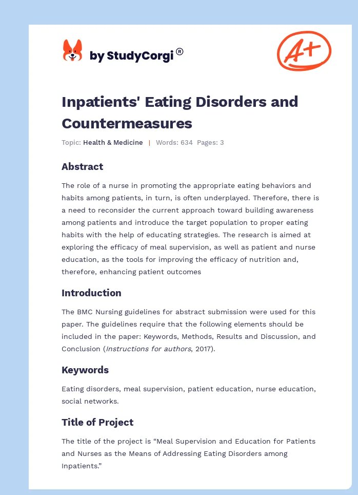 Inpatients' Eating Disorders and Countermeasures. Page 1