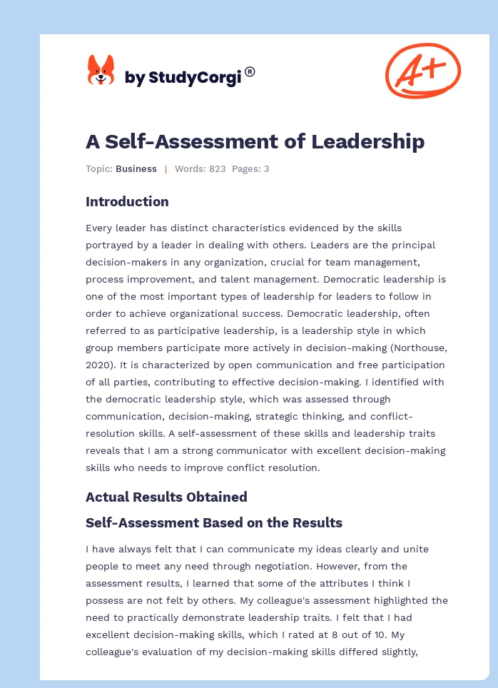 A Self-Assessment of Leadership. Page 1