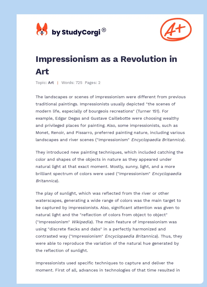 Impressionism as a Revolution in Art. Page 1