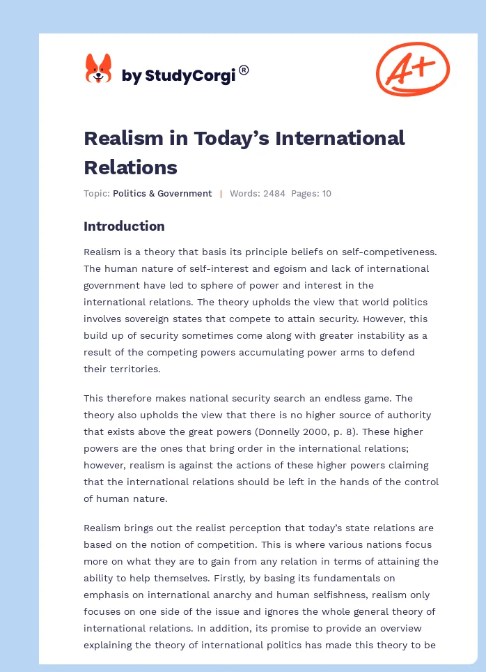 Realism in Today’s International Relations. Page 1