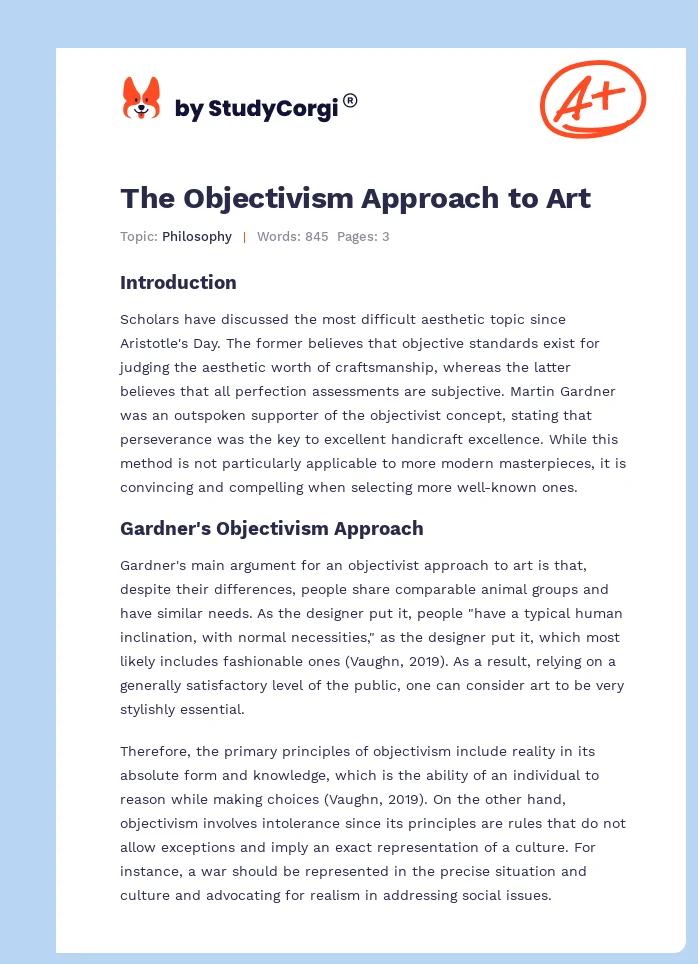 The Objectivism Approach to Art. Page 1