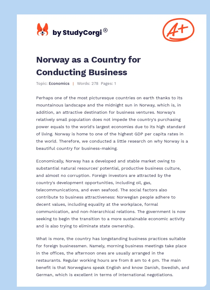 Norway as a Country for Conducting Business. Page 1