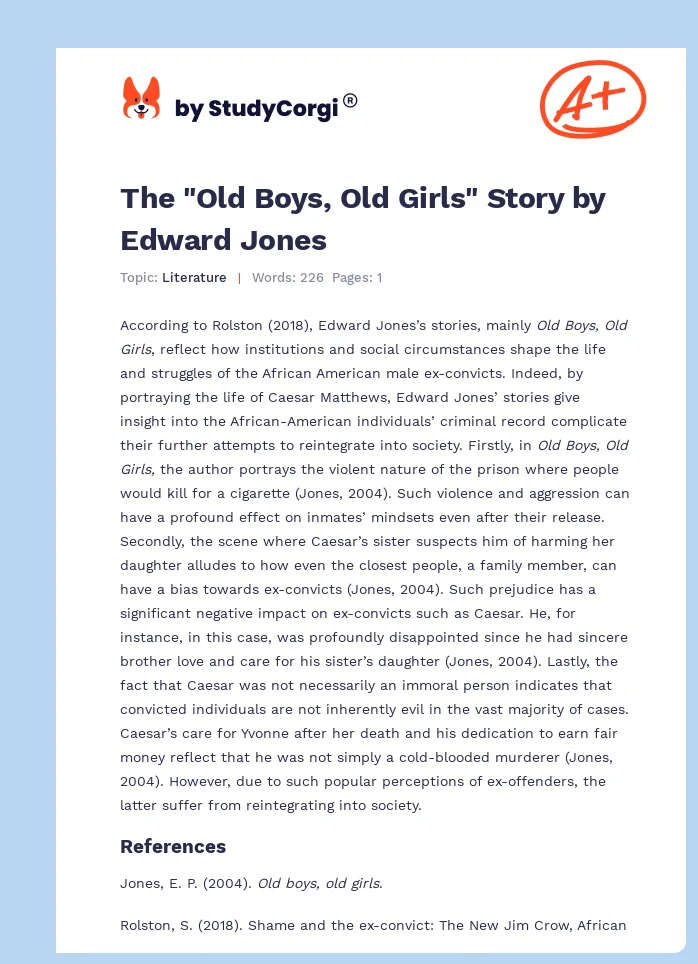 The "Old Boys, Old Girls" Story by Edward Jones. Page 1