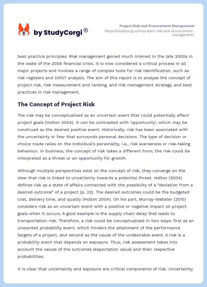 Project Risk and Procurement Management. Page 2