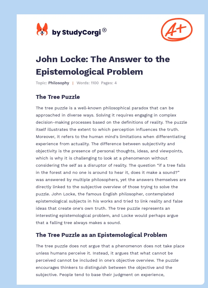 John Locke: The Answer to the Epistemological Problem. Page 1