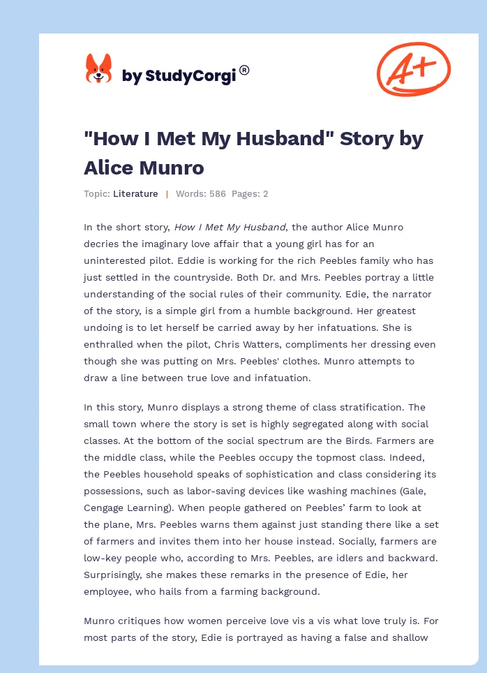 "How I Met My Husband" Story by Alice Munro. Page 1