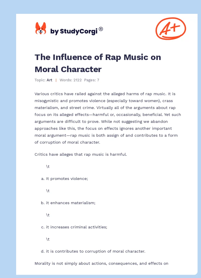 The Influence of Rap Music on Moral Character. Page 1
