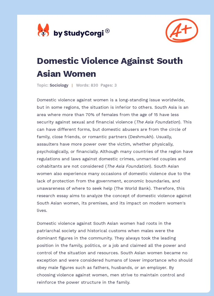 Domestic Violence Against South Asian Women. Page 1