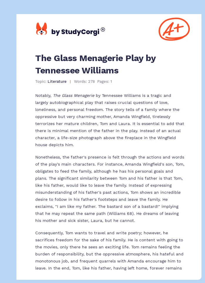 The Glass Menagerie Play by Tennessee Williams. Page 1