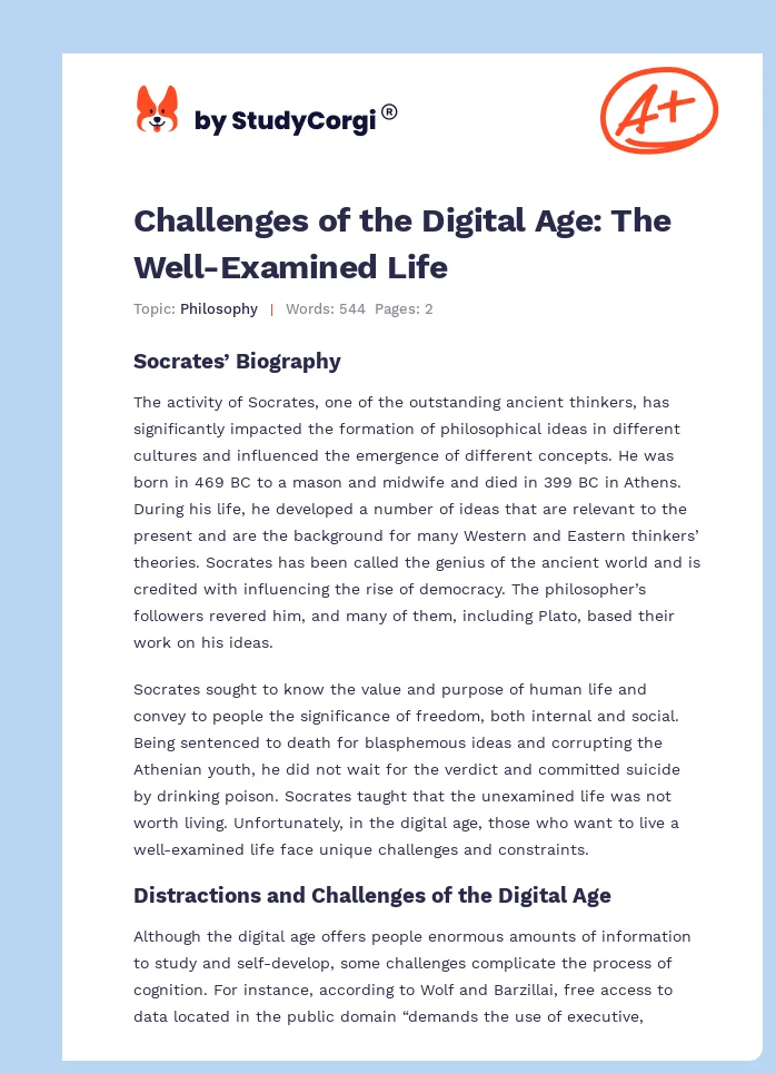 Challenges of the Digital Age: The Well-Examined Life. Page 1