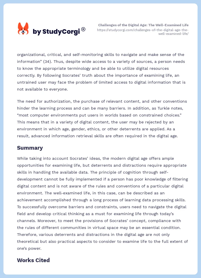 Challenges of the Digital Age: The Well-Examined Life. Page 2