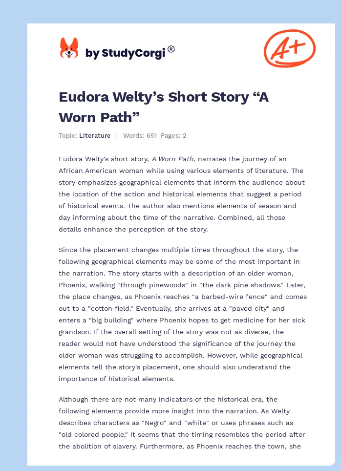 Eudora Welty’s Short Story “A Worn Path”. Page 1
