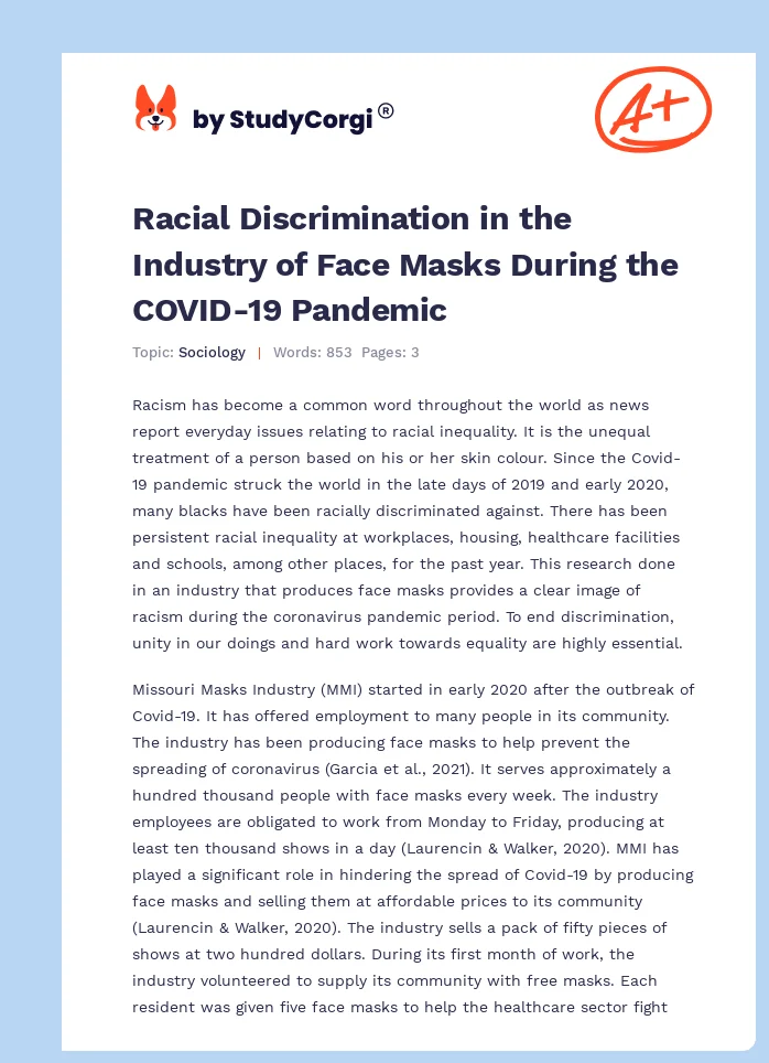 Racial Discrimination in the Industry of Face Masks During the COVID-19 Pandemic. Page 1