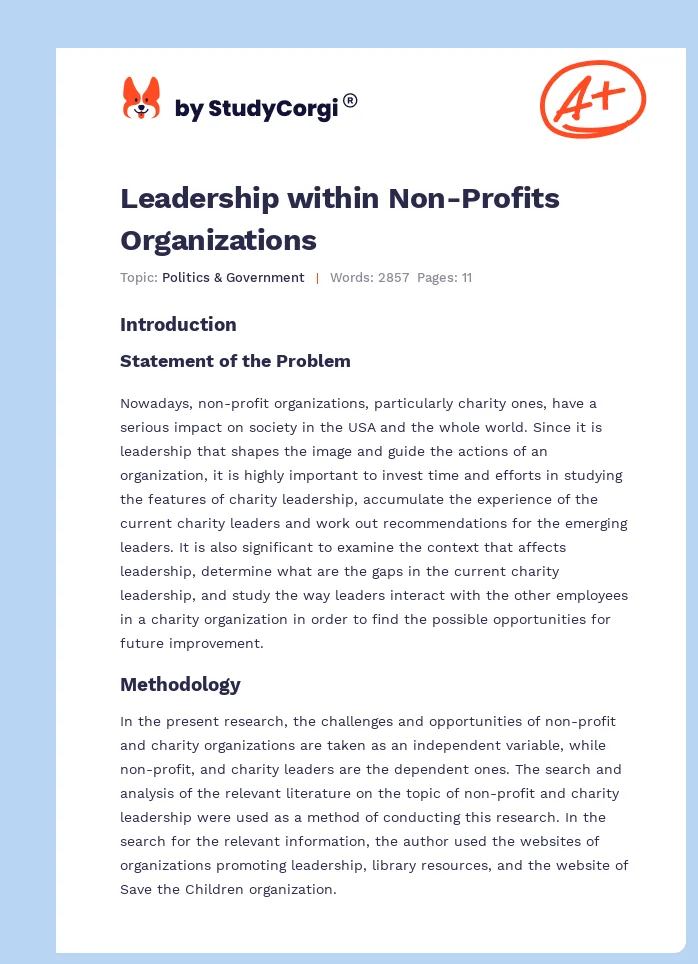 Leadership within Non-Profits Organizations. Page 1