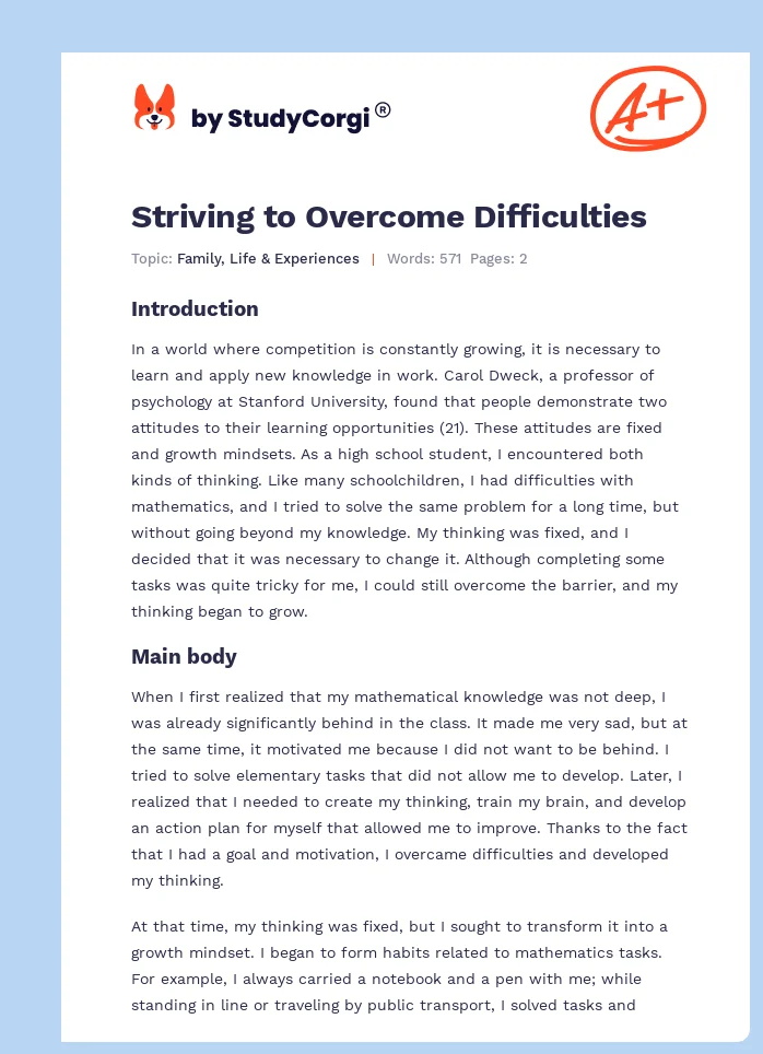 Striving to Overcome Difficulties. Page 1