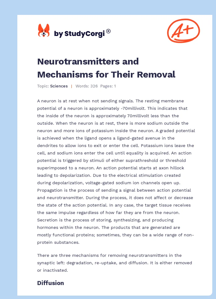Neurotransmitters and Mechanisms for Their Removal. Page 1