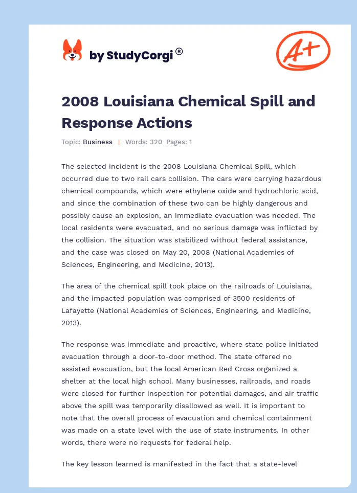 2008 Louisiana Chemical Spill and Response Actions. Page 1