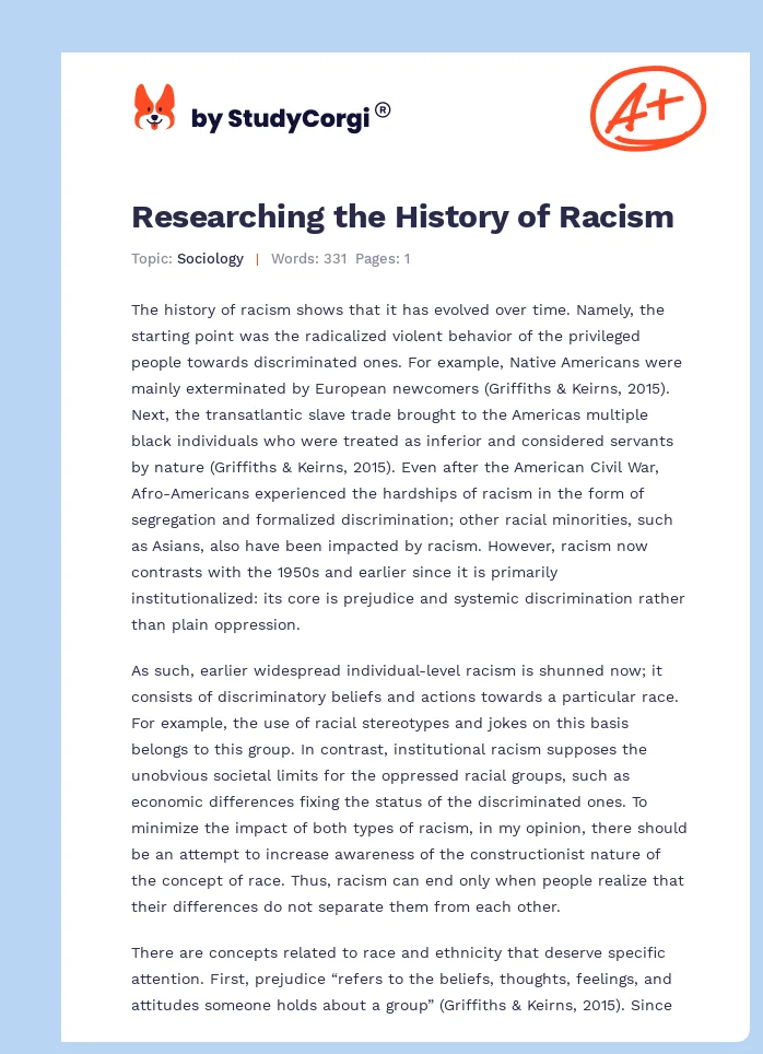 Researching the History of Racism. Page 1