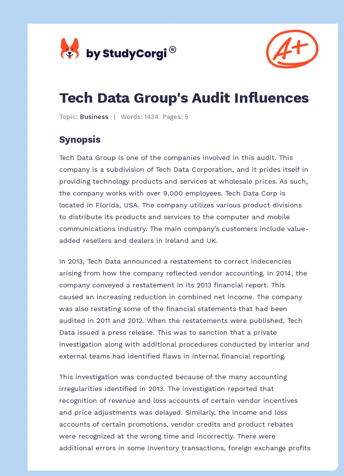 Tech Data Group's Audit Influences. Page 1