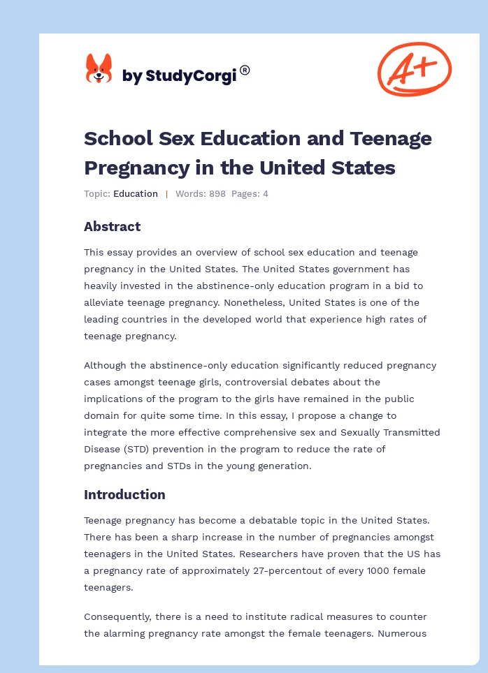 School Sex Education and Teenage Pregnancy in the United States. Page 1