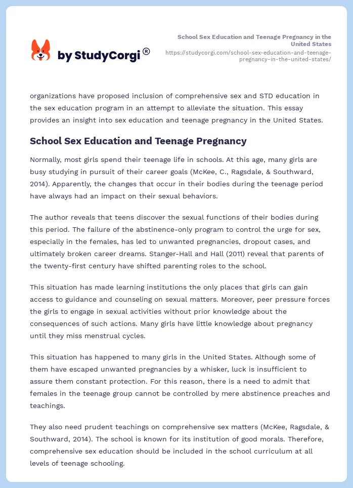 School Sex Education and Teenage Pregnancy in the United States. Page 2