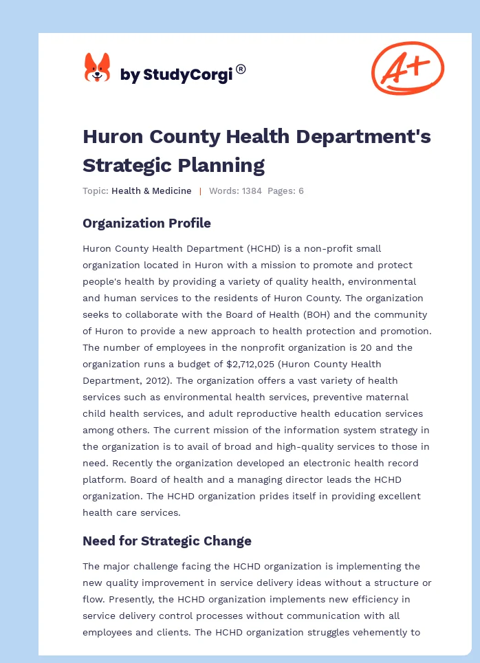 Huron County Health Department's Strategic Planning. Page 1