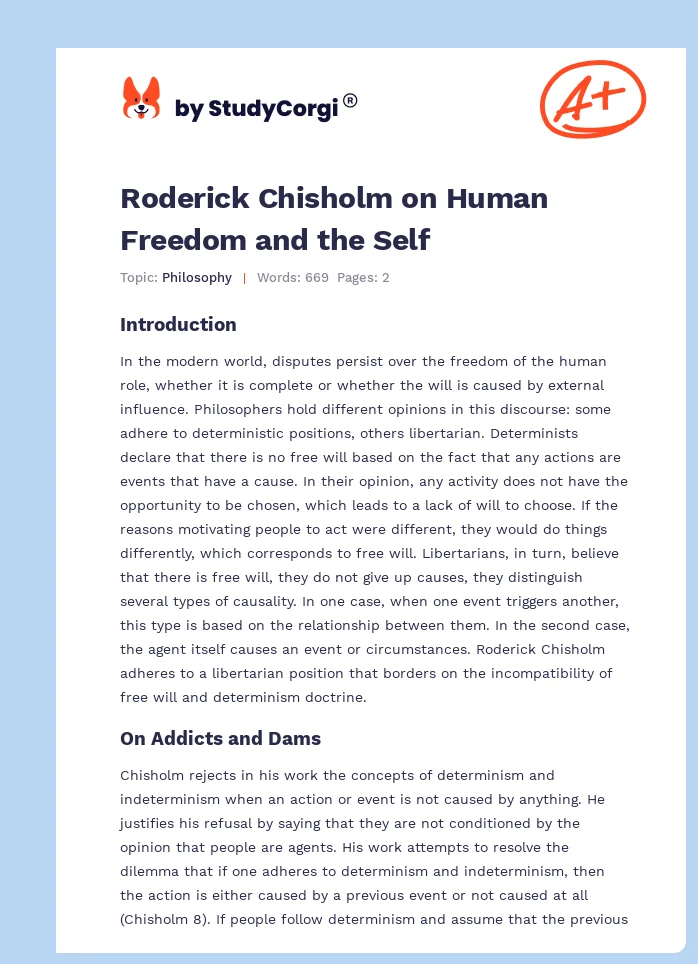 Roderick Chisholm on Human Freedom and the Self. Page 1