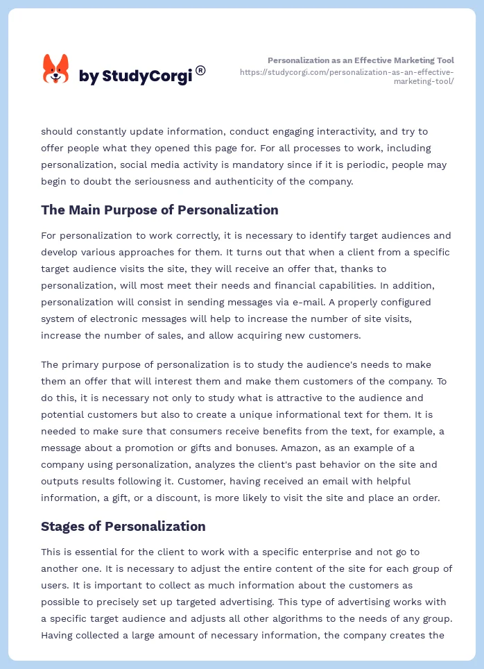 Personalization as an Effective Marketing Tool. Page 2