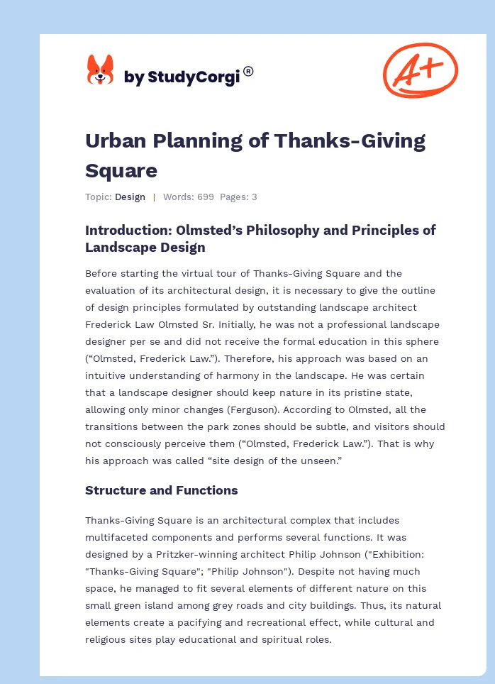 Urban Planning of Thanks-Giving Square. Page 1