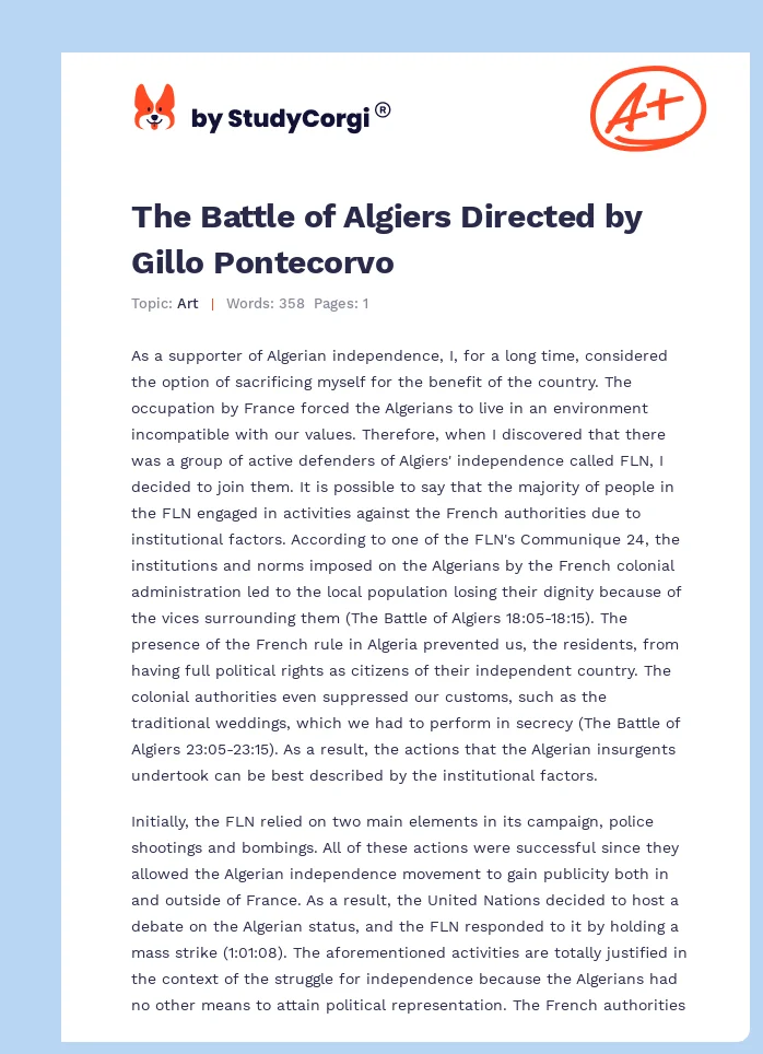 The Battle of Algiers Directed by Gillo Pontecorvo. Page 1