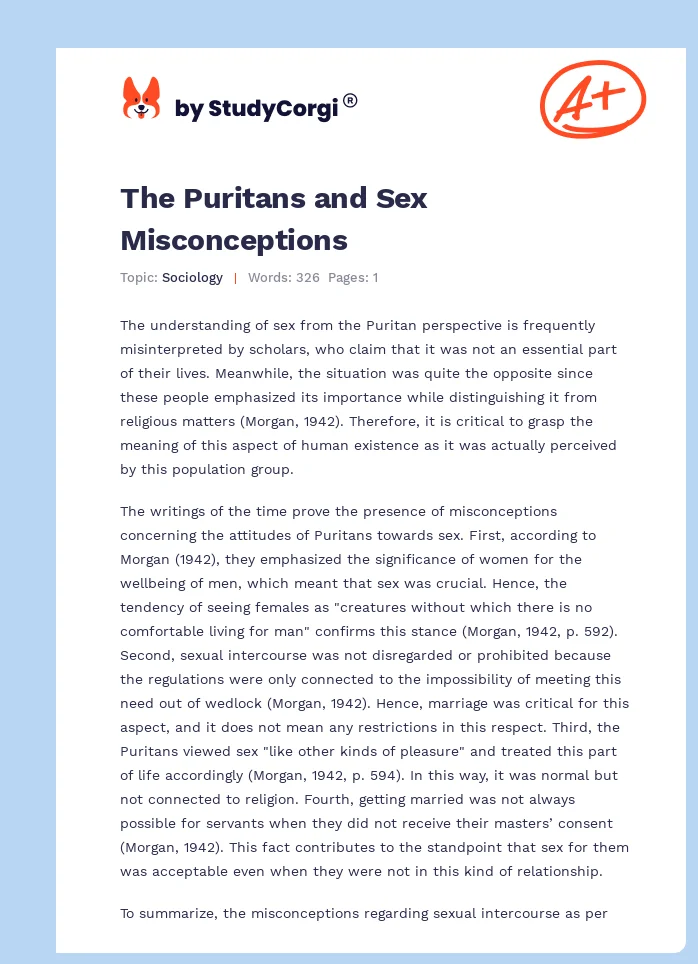 The Puritans and Sex Misconceptions. Page 1