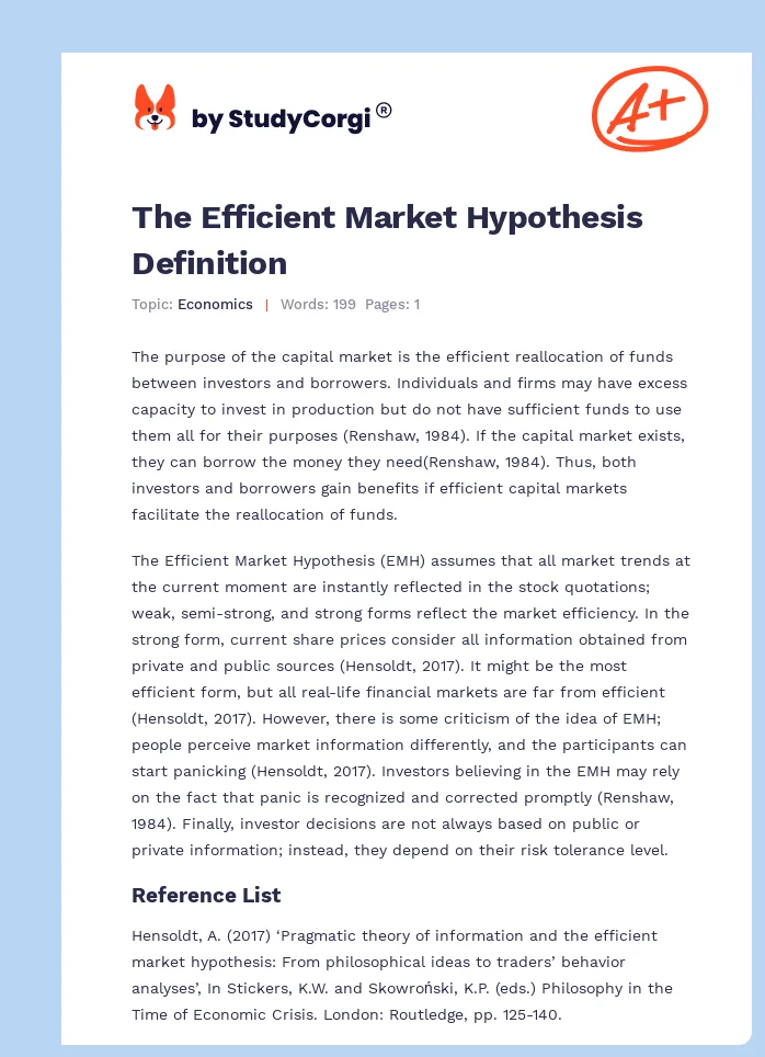 The Efficient Market Hypothesis Definition. Page 1