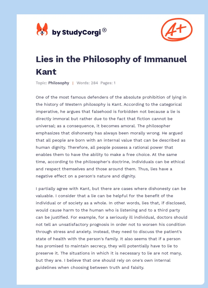 Lies in the Philosophy of Immanuel Kant. Page 1