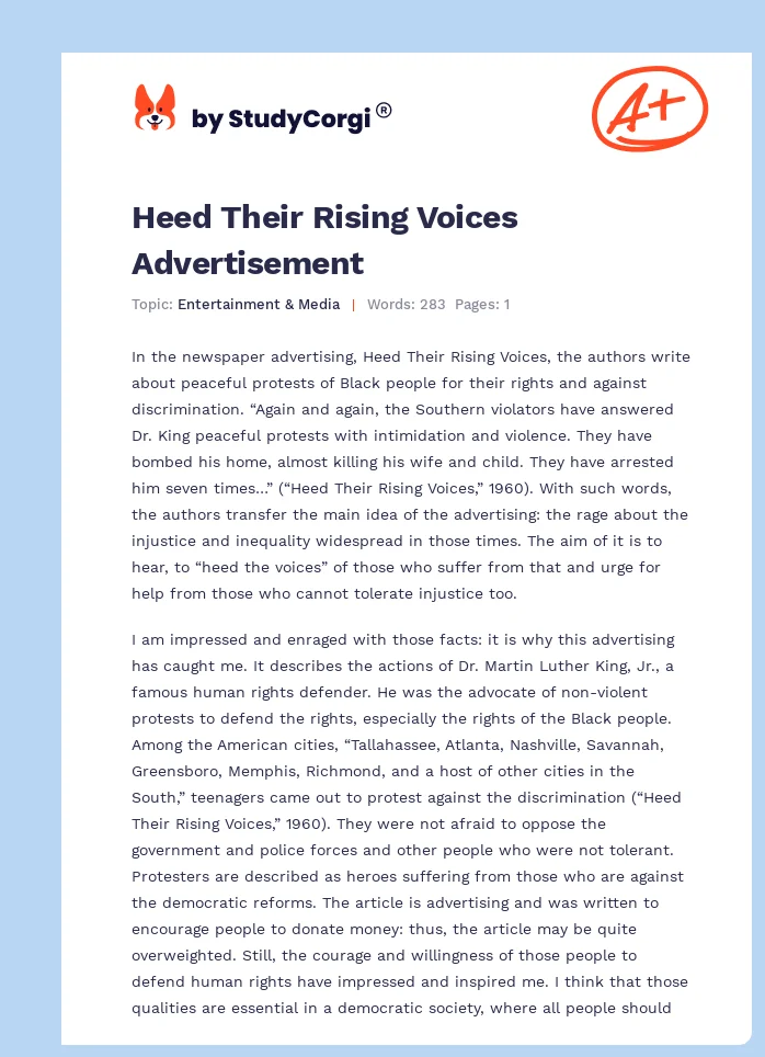 Heed Their Rising Voices Advertisement. Page 1
