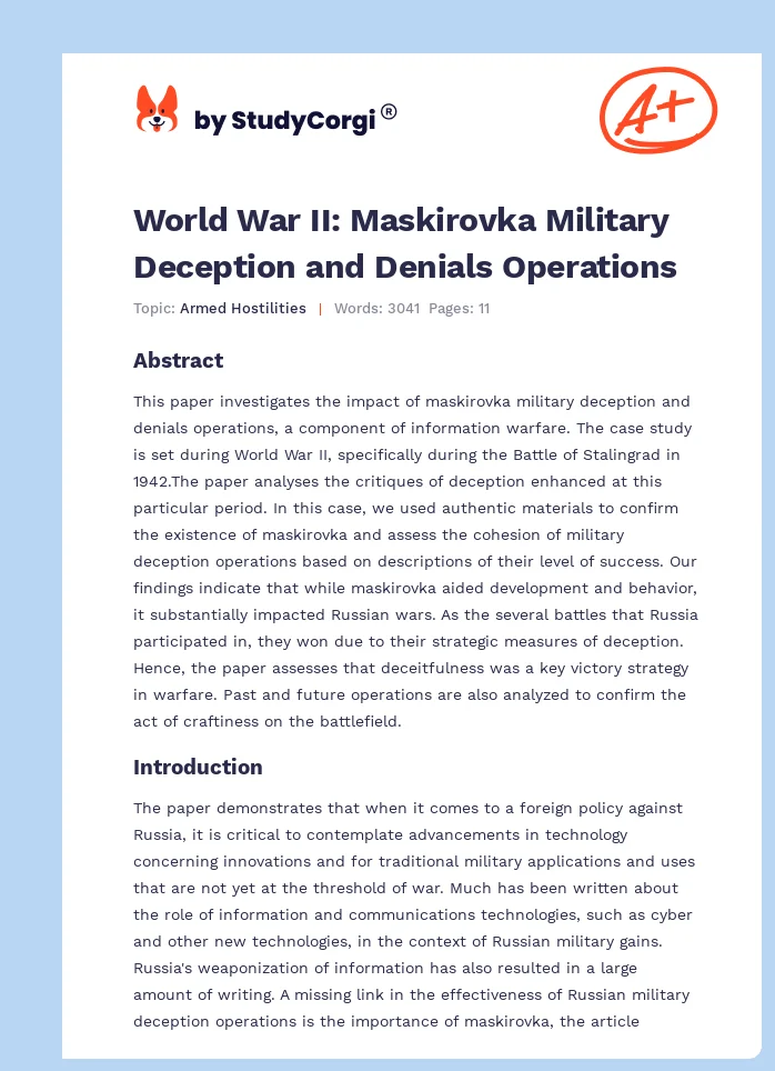 World War II: Maskirovka Military Deception and Denials Operations. Page 1