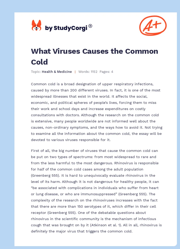 What Viruses Causes the Common Cold. Page 1