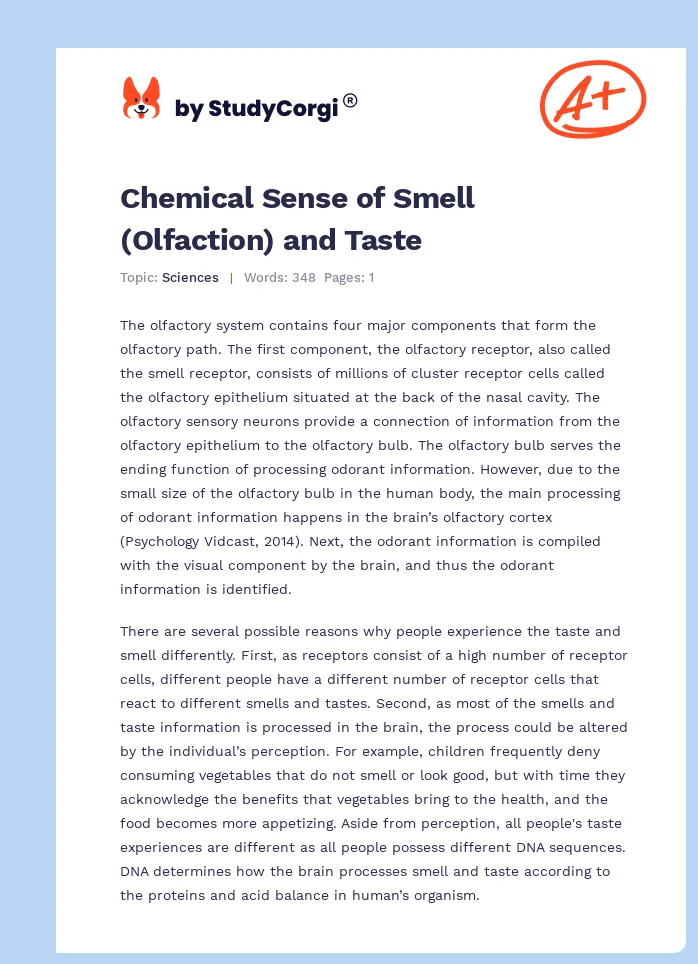 Chemical Sense of Smell (Olfaction) and Taste. Page 1
