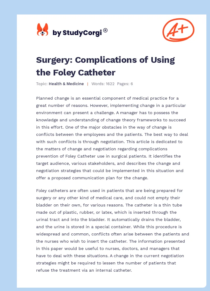 Surgery: Complications of Using the Foley Catheter. Page 1